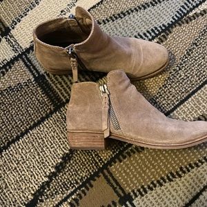 suede booties double zip